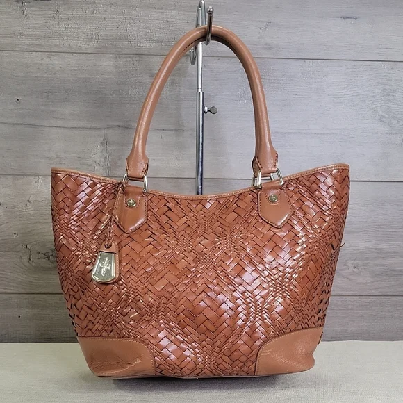 Cole Haan | Bags | Cole Haan Genevieve Brown Woven Leather  COLE HAAN Genevieve Brown Leather Boho Handbag Satchel Woven Large Tote Weave main image 0